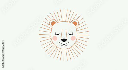 Minimalist line art drawing of a lion's head featuring a geometric mane of straight lines and closed eyes for a calm expression.
