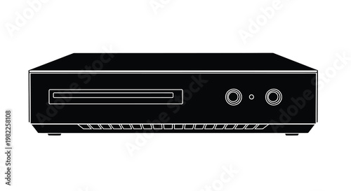 A black and white line drawing of a dvd player or similar media device high quality