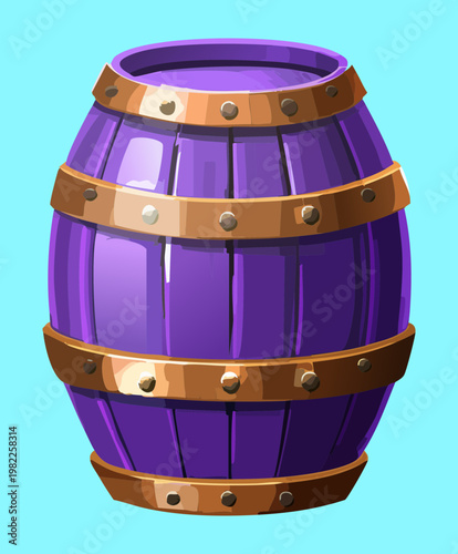 Purple barrel container for fantasy game inventory icon or medieval storage vessel asset in adventure world interface design graphic project collection library