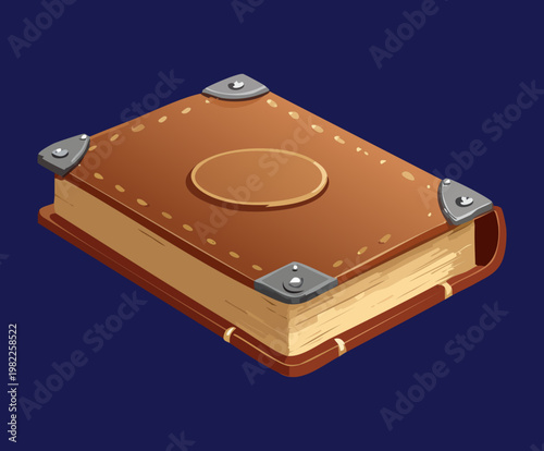 flat leather book fantasy wizard equipment mystical journal sorcery manual adventure game icon decorative tome ancient scroll knowledge literature craft brown design