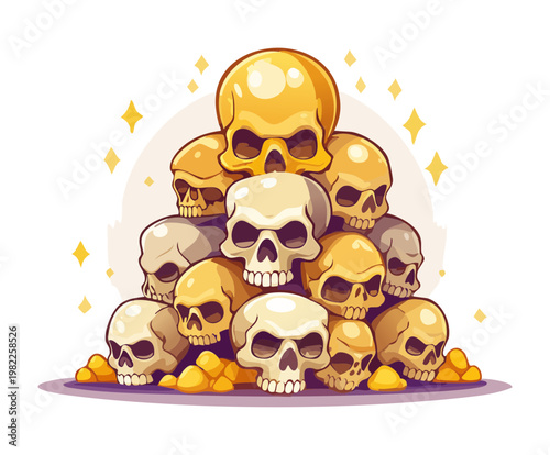 pyramid of skulls fantasy horror element mystical remains death symbol adventure game icon decorative skeleton bones ancient mystery spooky art catacomb decor design