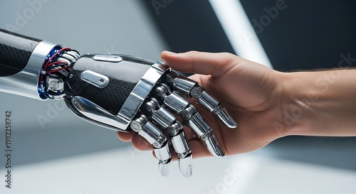 Robot hand reaches out to touch a human hand in a symbolic gesture of connection and collaboration, highlighting the evolving relationship between advanced artificial intelligence and mankind.
