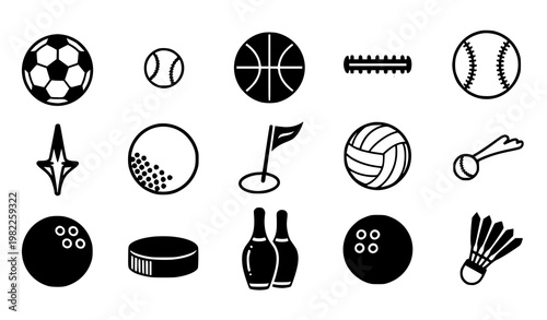 Sport Ball Icon Set Soccer Basketball Tennis Baseball Volleyball Vector Stickers