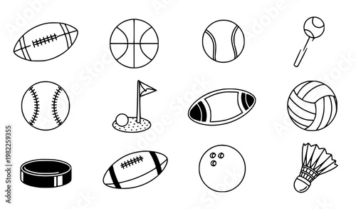 Sports Balls Sticker Icons Collection Soccer Tennis Basketball and More Vector Set