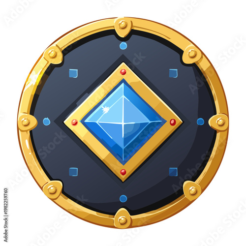 фотографія Golden rimmed shield with blue diamond core for elite knight character defense e