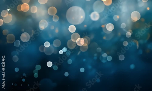 A mesmerizing display of glowing bokeh lights scattered across a dark blue background with a white border at the bottom