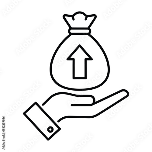 Hand holding money bag with upward arrow symbolizing financial growth and profit increase personal finance financial
