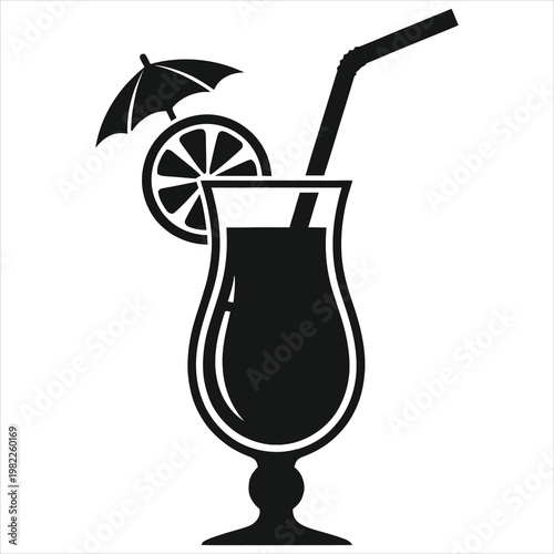 Cocktail glass featuring a citrus slice and a parasol represents a refreshing summer beverage.