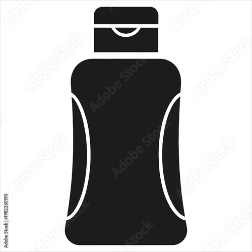 Cosmetic bottle with a flip-top cap is presented as a clean black and white product icon.
