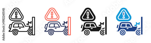 Car Accident icon set multiple style collection