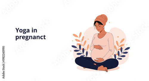 Calm pregnant woman sitting in a lotus position and practicing prenatal yoga for health and mindfulness during pregnancy.