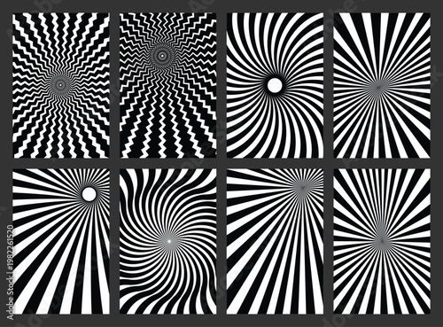 Abstract Radial Burst Optical Illusion Lines Set Black White Geometric Background Collection 