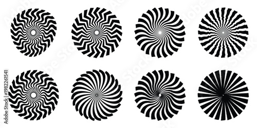 Abstract Black White Spiral Optical Illusion Circle Pattern Set Modern Geometric Vector Collection 