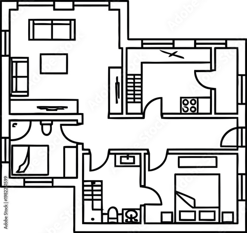 Detailed architectural floor plan showing the layout of a modern residential home designed with precision lines for real estate development and professional interior design projects