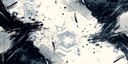 Abstract black ink splatter and dark grunge paint texture design featuring a dirty liquid spray pattern and artistic splat illustration on a vector banner frame