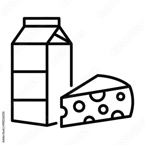 Milk carton and cheese wedge icon representing dairy products and food staples with nutrition breakfast ingredient