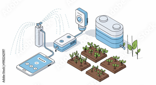 Smart Agriculture IoT System for Automated Irrigation and Plant Monitoring Isometric Vector Illustration