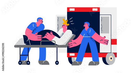 Paramedics transporting a patient on a stretcher into an ambulance