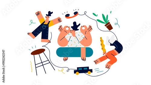 A colorful vector illustration of people playing and having fun together