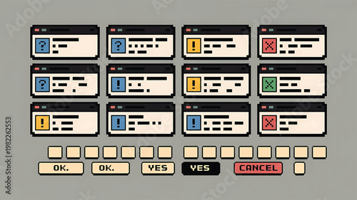 pixel art dialog box buttons set with ok yes no cancel options