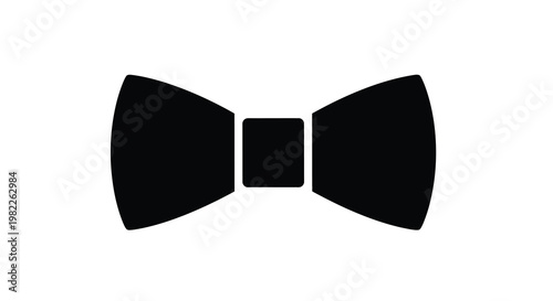 A simple black silhouette depiction of a classic bow tie centered on a white background