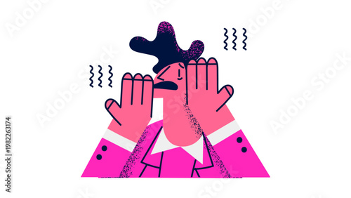 A cartoon man covering his face with his hands in a state of panic