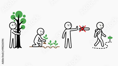 Protecting the Environment: Illustration of actions that conserve our planet