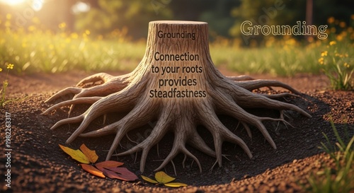 Tree stump with visible roots demonstrating grounding