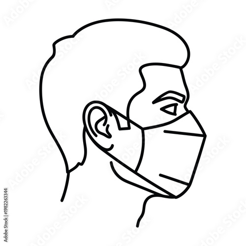 Profile of person wearing face mask icon for health protection and public safety with protection pandemic respiratory