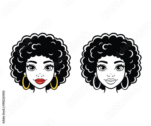 Woman faces with curly hair and earrings