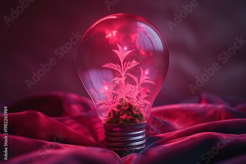 Sustainability and green energy concept with plant in lightbulb