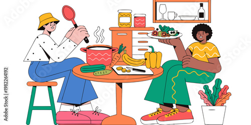 People cooking together in a kitchen setting preparing fresh vegetables and healthy homemade meals with vegetables preparing nutrition vegetarian ingredients lifestyle together culinary