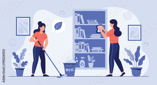 Professional cleaning crew uses eco-friendly supplies and tools to maintain a tidy and organized home environment for satisfied clients.