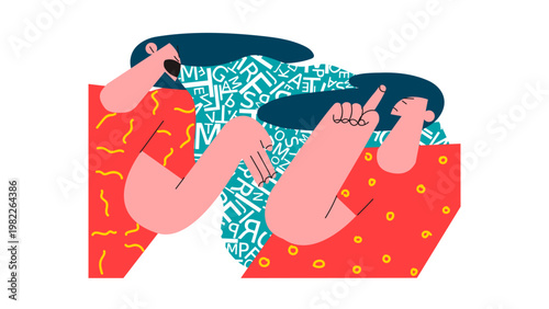 A colorful illustration of two people lying down in a creative pose