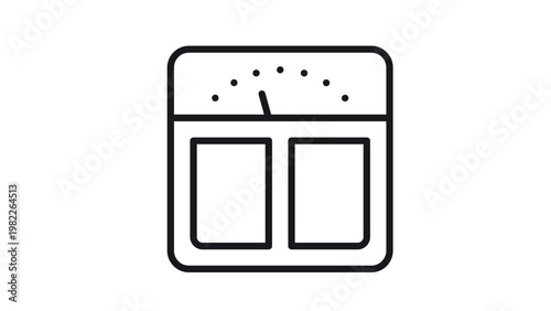 Minimalist black line vector icon of a bathroom weighing scale for health and fitness monitoring. Simple symbol for weight loss, dieting, and body mass measurement, isolated on white background.