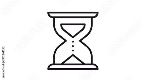 Minimalist black line art vector icon of an hourglass sand timer, symbolizing time management, deadlines, and patience. Scalable graphic illustration for business, history, and productivity.