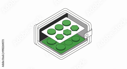 Isometric Digital Cryptocurrency Wallet with Green Tokens and Coins Illustration