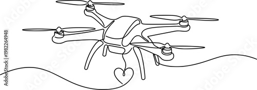 Minimalist One Line Art of Delivery Drone with Heart - Humanitarian Aid and Logistics Concept