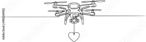 Minimalist One Line Art of Delivery Drone with Heart - Humanitarian Aid and Logistics Concept