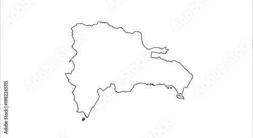 A simple black and white outline depicting the geographical shape of the island of Hispaniola