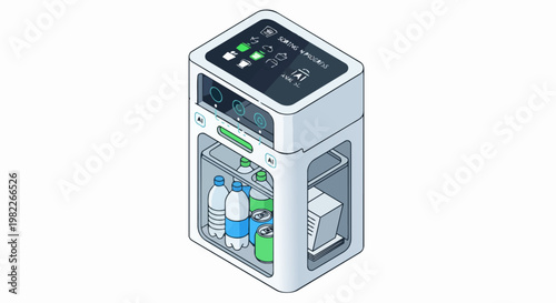 Isometric 3D Smart AI Recycling Bin for Waste Management and Sustainability, Artificial Intelligence Automated Sorting System