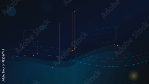 An abstract illustration of a futuristic digital landscape with glowing lines and dots on a dark blue background, showcasing a technological environment from a wide viewpoint.