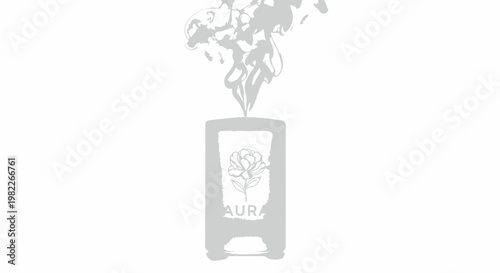 Frosted white glass candle container featuring a delicate floral line art logo while releasing elegant colorful wisps of fragrant aromatic smoke against a white background