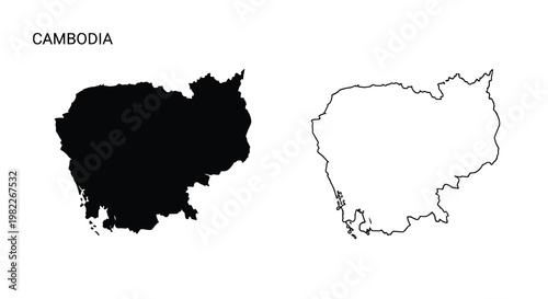 Two depictions of cambodia s outline a solid black shape and a white outline version