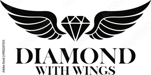 Luxury diamond with wings logo graphic featuring detailed gemstone and wings gemstone branding identity prestige expensive brilliant precious minimalist exclusive monochrome illustration