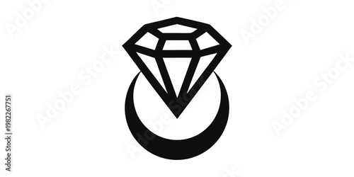 Minimalist jewelry ring icon with diamond gemstone accessory engagement minimalist illustration monochrome precious branding artistic decoration ornament expensive proposal