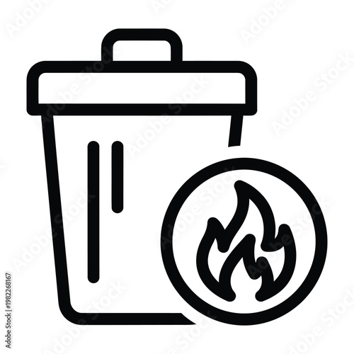 Trash can and fire icon waste disposal burning garbage incineration environmental hazard pollution symbol toxic waste