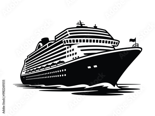 Cruise ship floats on the open water.