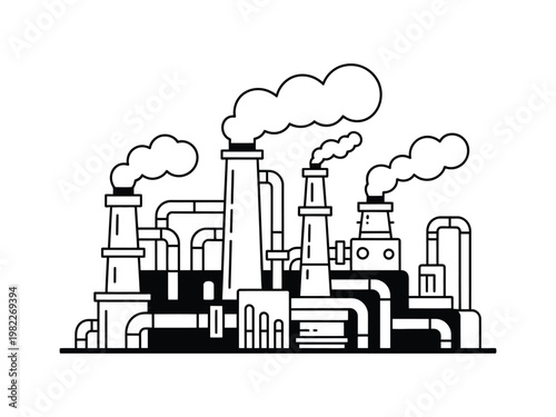 Factory emits smoke into the sky.