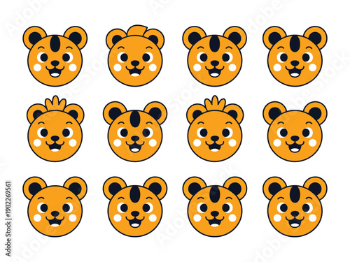 Tiger faces appear in a grid pattern.